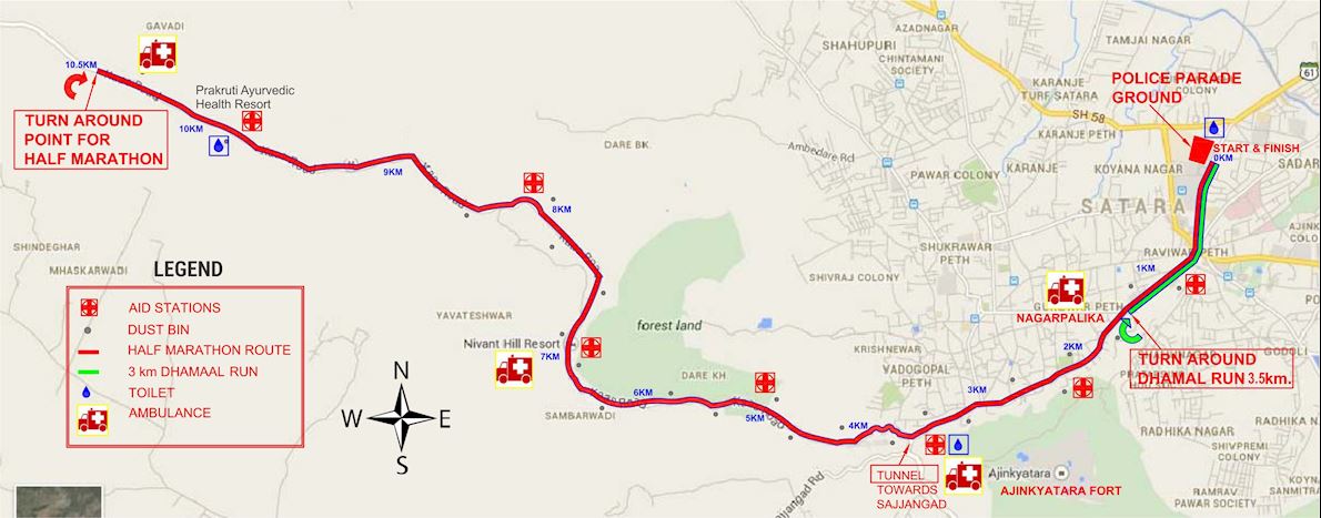 Satara Hill Half Marathon Routenkarte