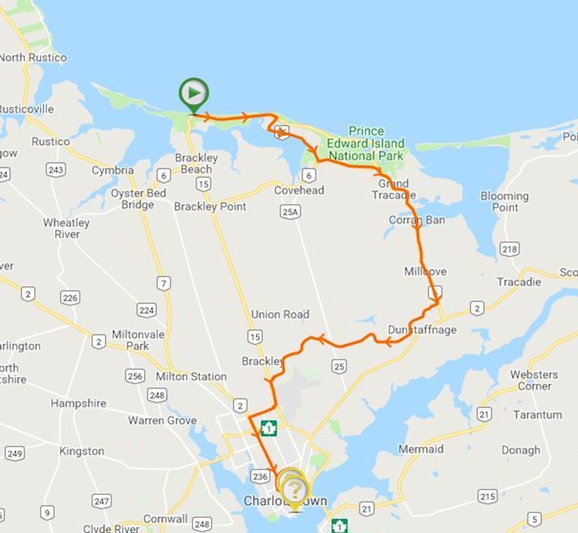 Prince Edward Island Marathon Mappa del percorso