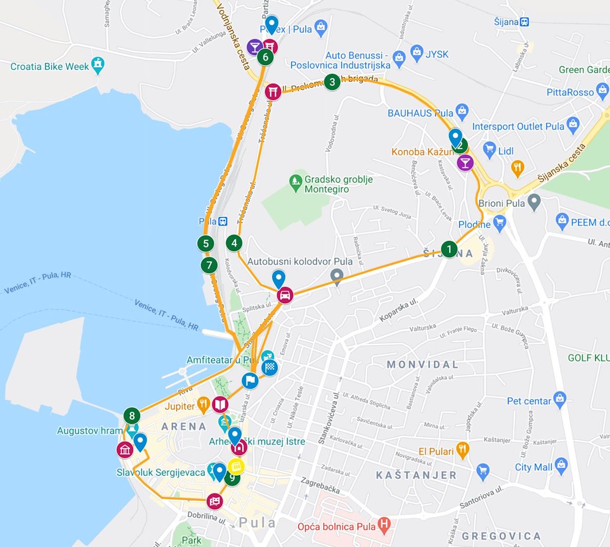 Pula Marathon Route Map