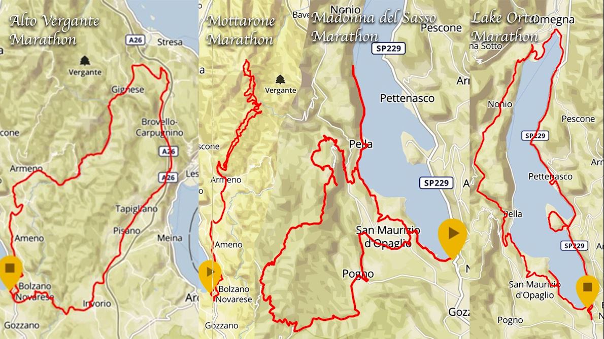 Quadrortathon - 4 Marathons in 4 Days with Different Routes Route Map