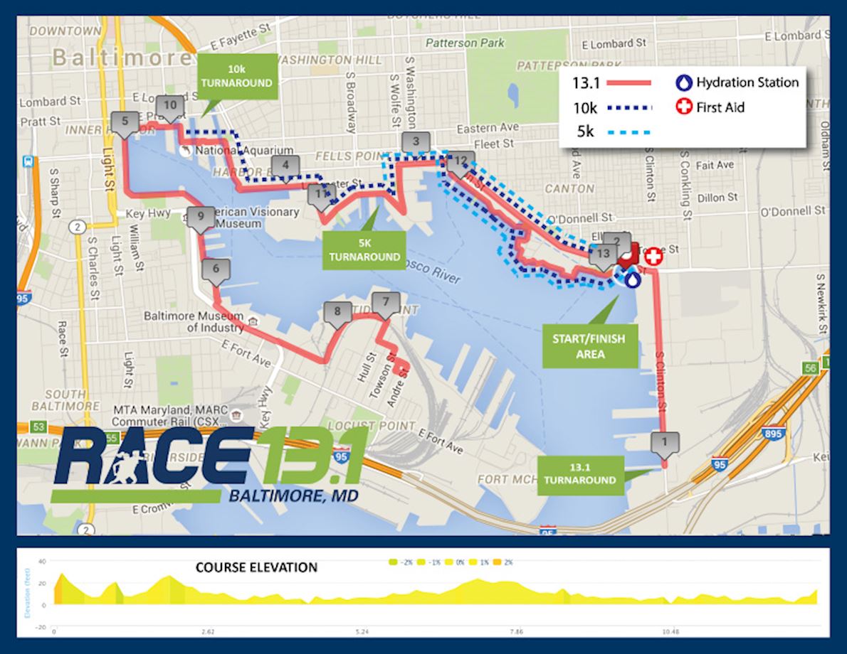 Race 13.1 Baltimore, MD Mappa del percorso