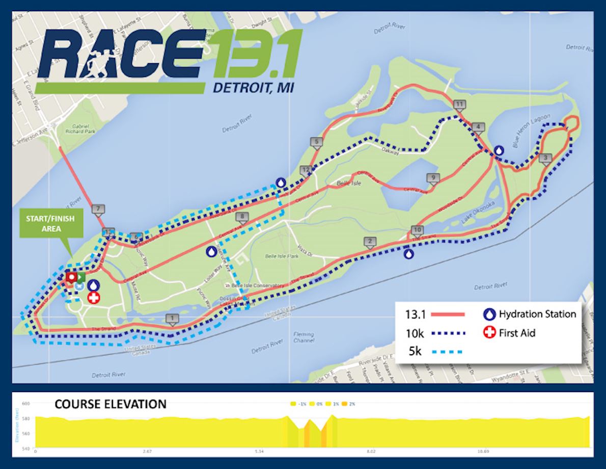 Race 13.1 Detroit, MI Mappa del percorso