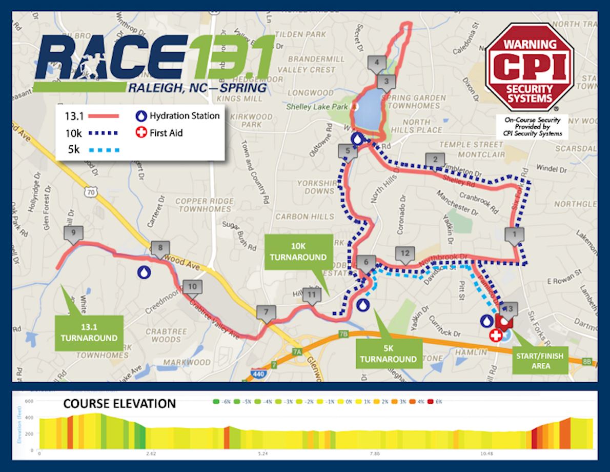 Race 13.1 Raleigh, NC - Spring Mappa del percorso