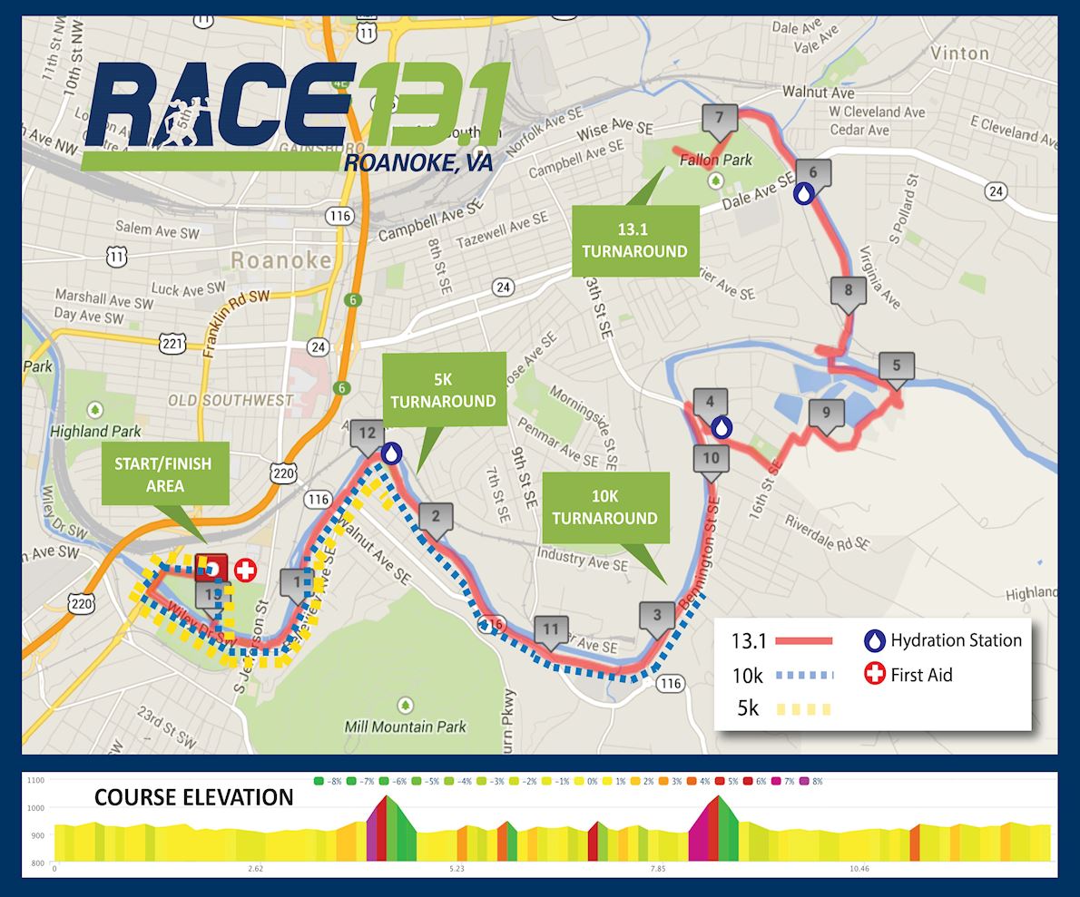 Race 13.1 Roanoke Mappa del percorso