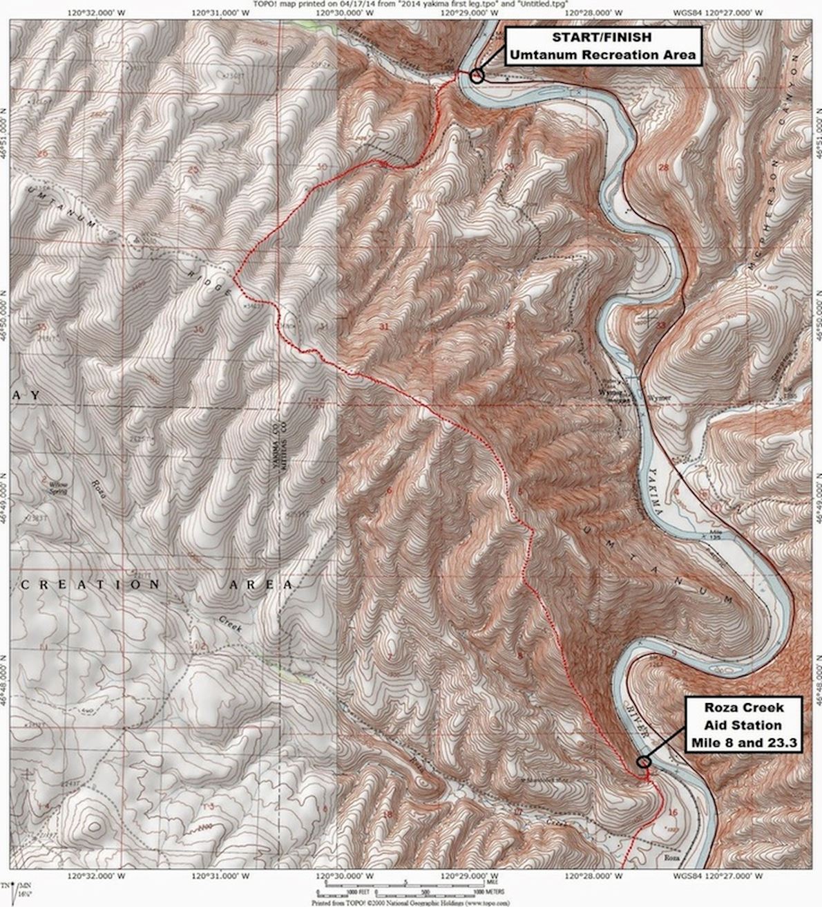 Yakima Skyline Rim 50k Route Map