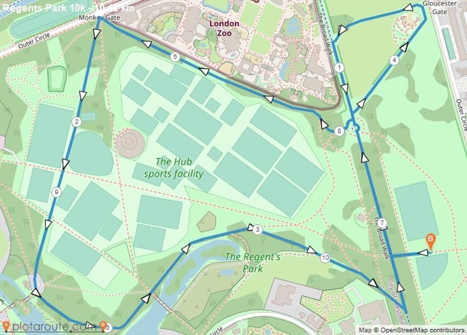 Regent’s Park 10K Mappa del percorso