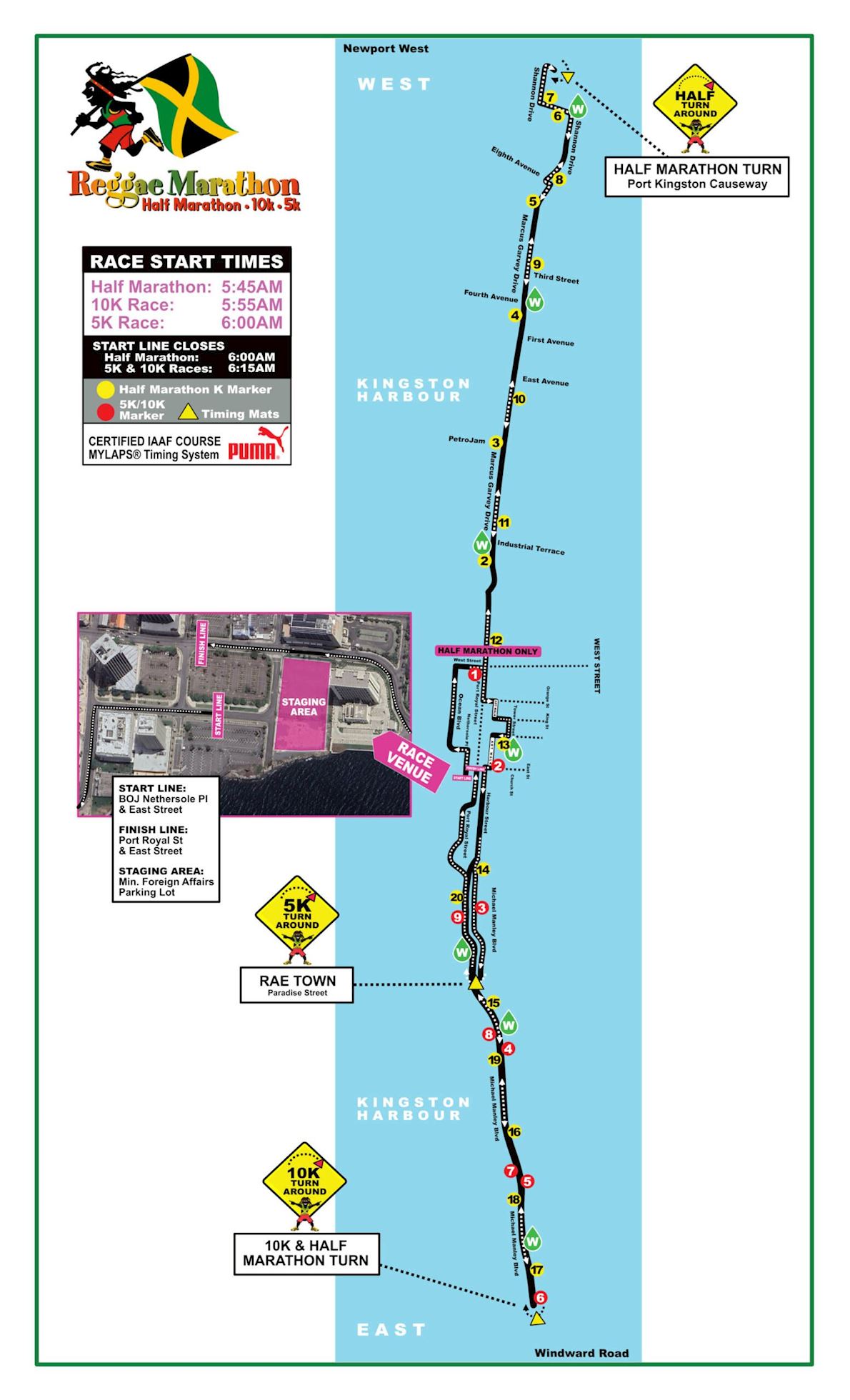 Reggae Marathon, Half Marathon, 10k & 5K MAPA DEL RECORRIDO DE