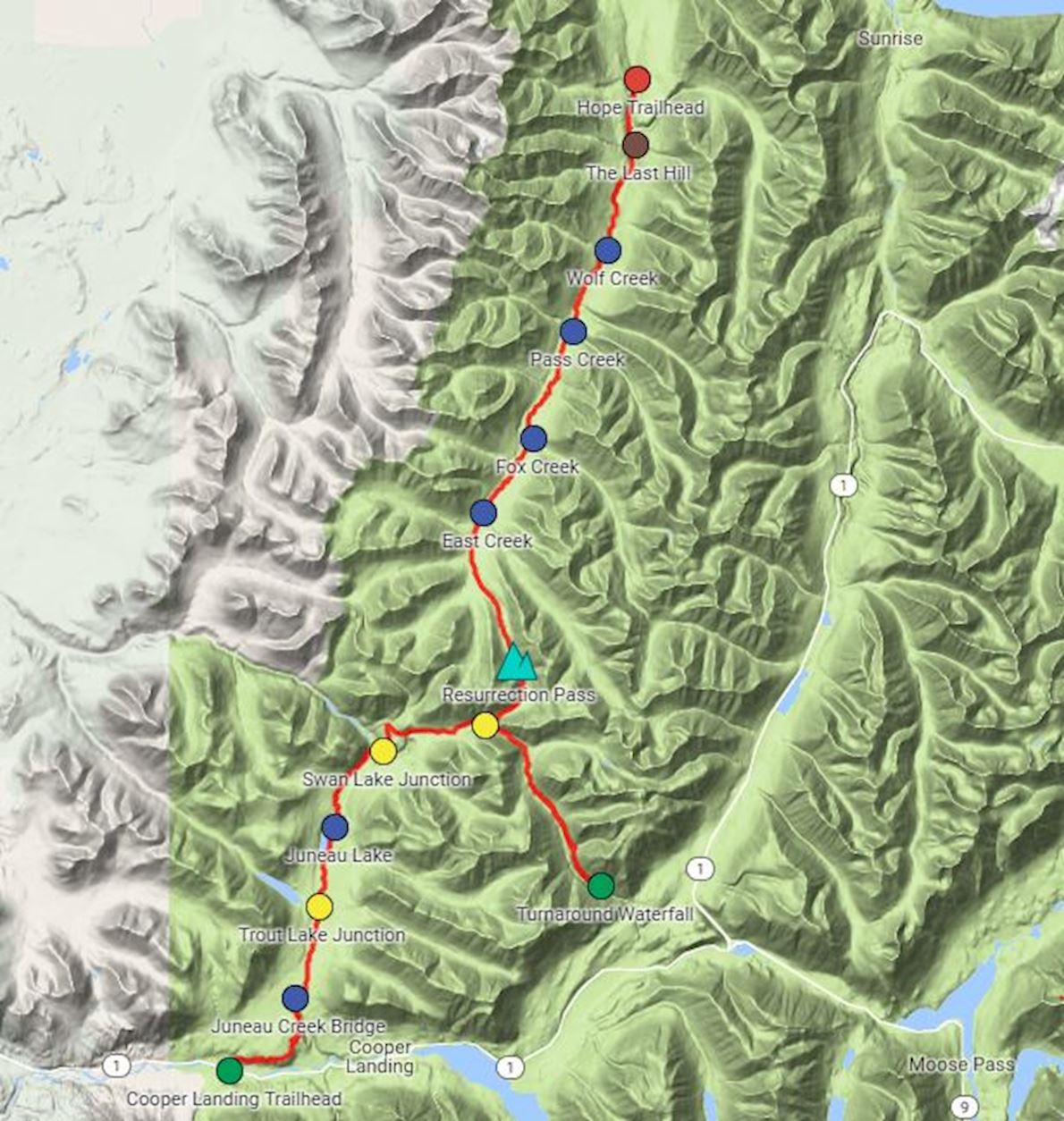 Resurrection Pass 50 Routenkarte