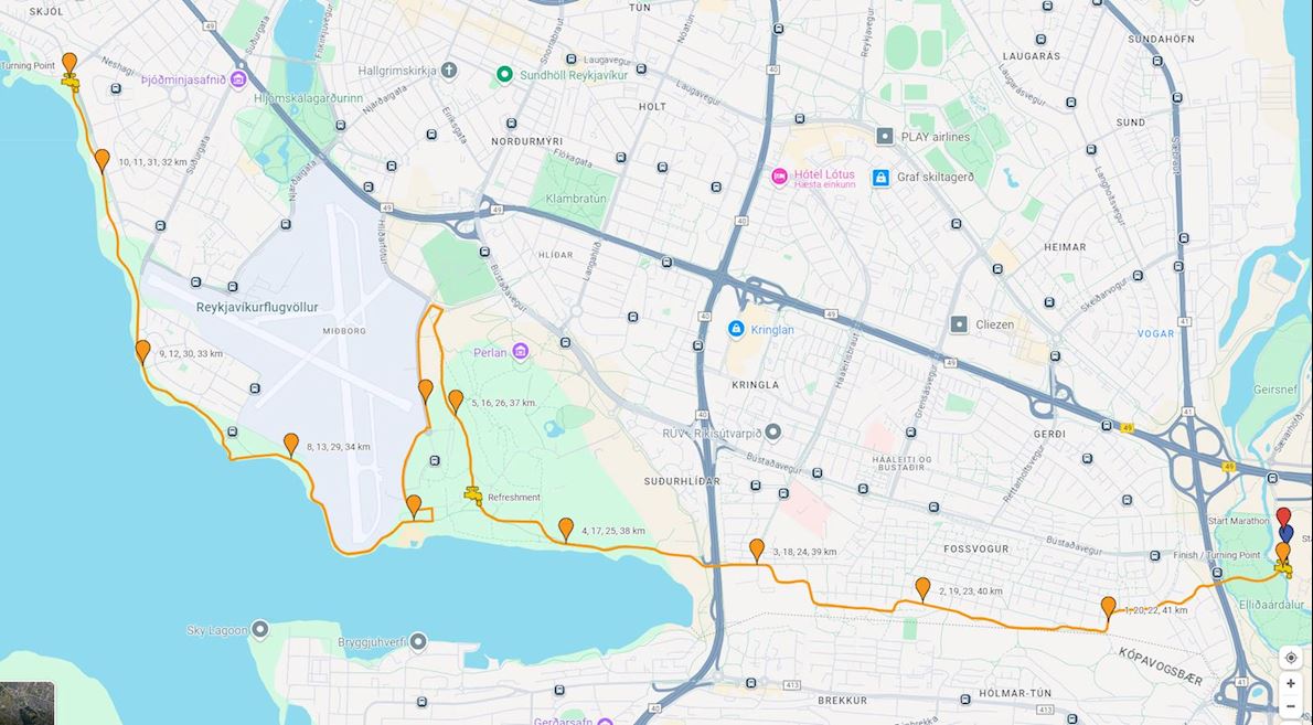 Reykjavik Autumn Marathon Routenkarte