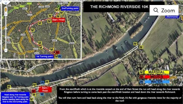 Richmond Riverside 10k and Half Marathon - Summer Mappa del percorso