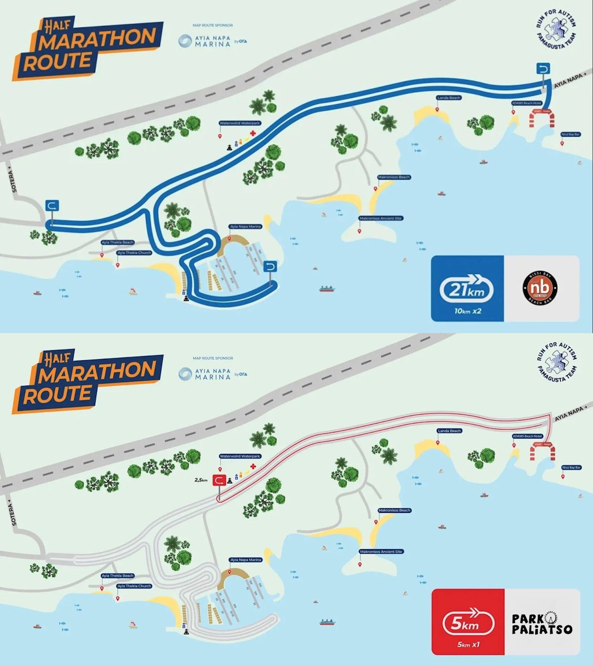 Run For Autism Half Marathon Ayia Napa Routenkarte