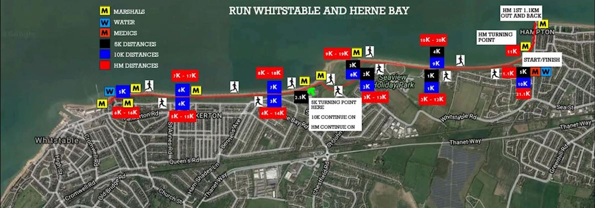 Run Whitstable & Herne Bay 5k, 10k and Half Marathon - Spring Routenkarte