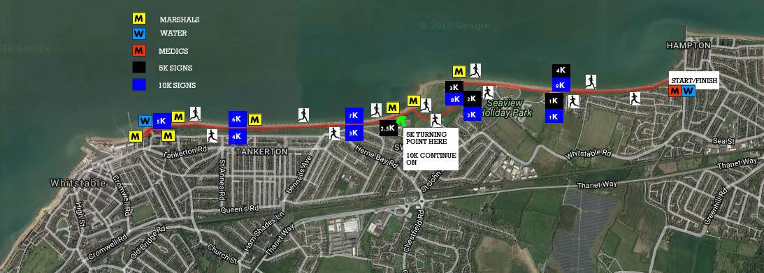 Run Whitstable & Herne Bay Summer 5k 10k and half marathon Route Map