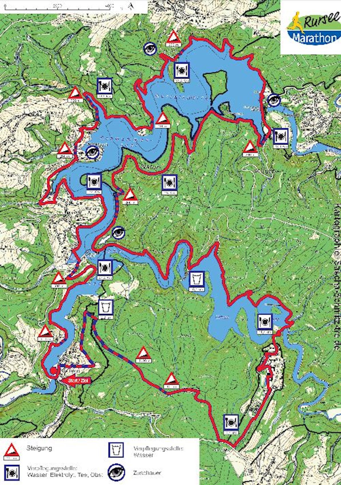 Rursee Marathon Routenkarte