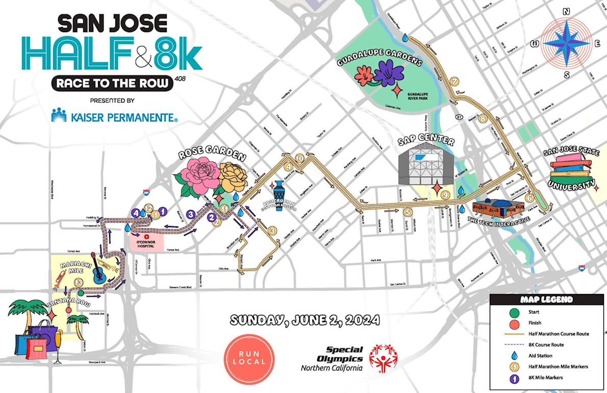 San Jose Half Marathon and 8K Route Map