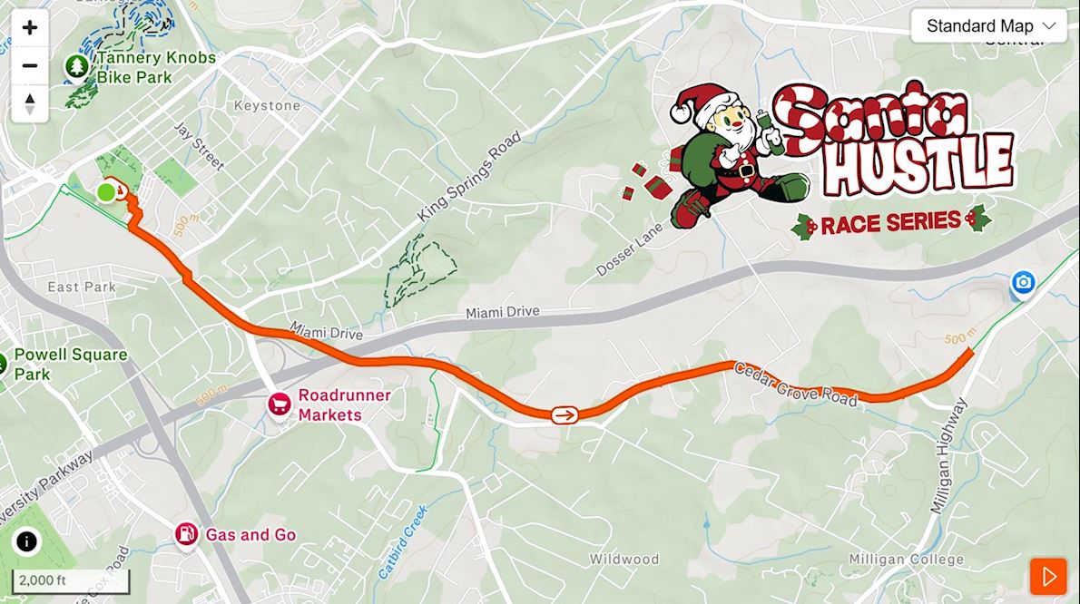 Santa Hustle Tennessee Route Map
