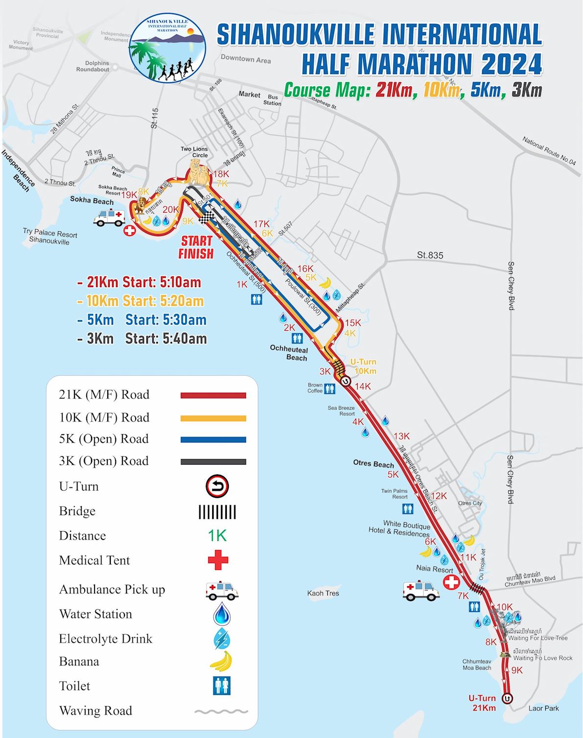 Sihanoukville International Half Marathon Routenkarte
