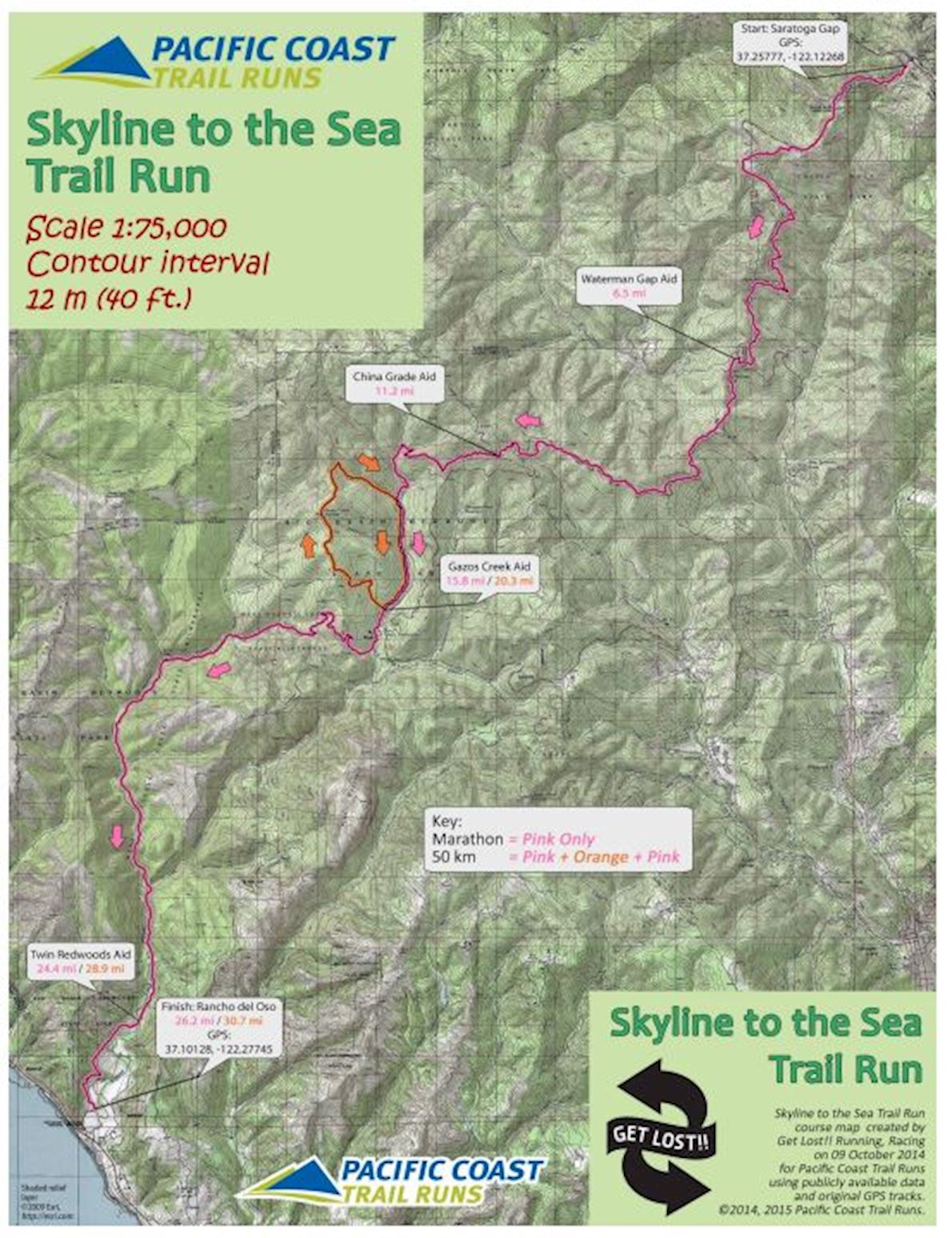 Skyline to the Sea Marathon & 50km Route Map