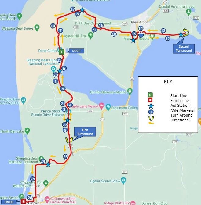 Sleeping Bear Marathon, Half Marathon & 5K Mappa del percorso