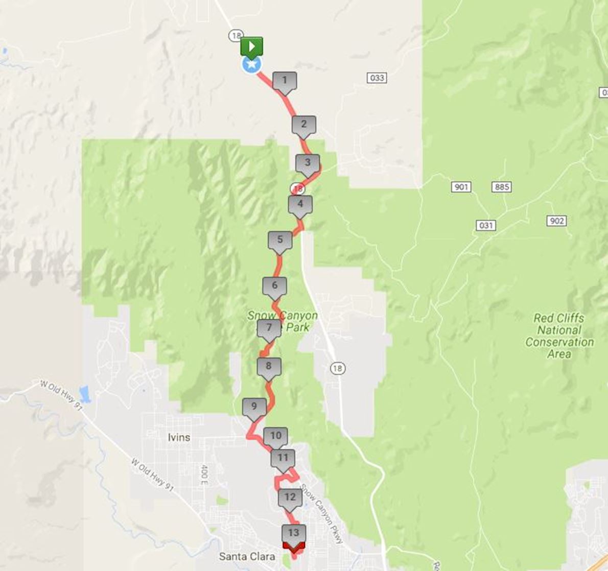 Snow Canyon Half Marathon Route Map