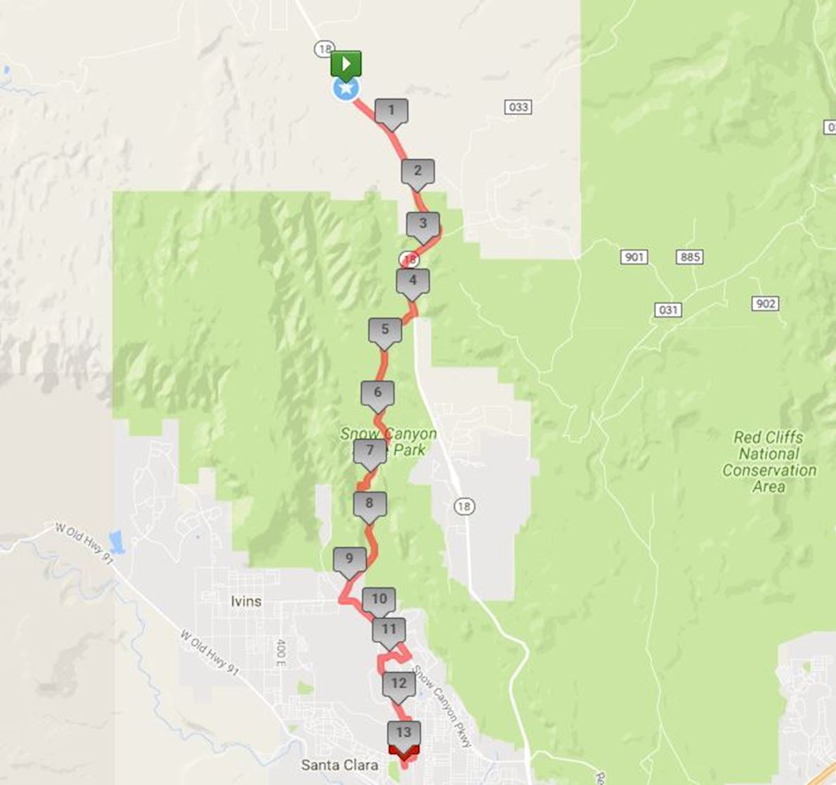 Snow Canyon Half Marathon MAPA DEL RECORRIDO DE