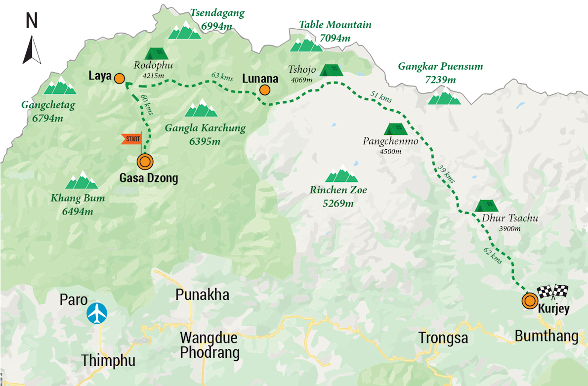 Snowman Run Bhutan MAPA DEL RECORRIDO DE