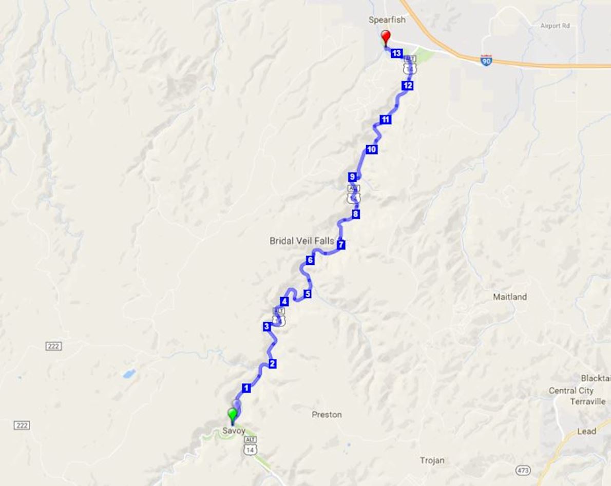 CASA Spearfish Canyon Half Marathon & 5K 路线图