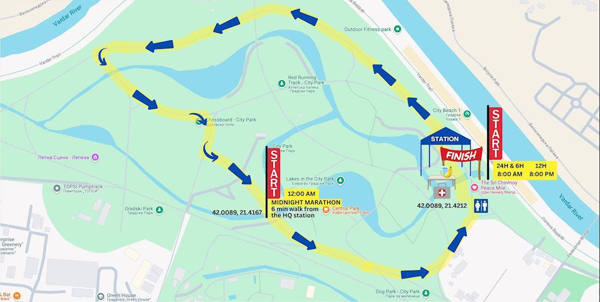 Sri Chinmoy 24-12-6 Hour Race & Midnight Marathon 路线图