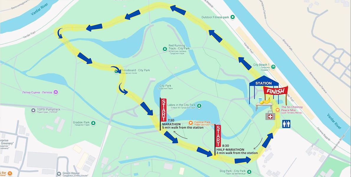 Sri Chinmoy Marathon Skopje MAPA DEL RECORRIDO DE