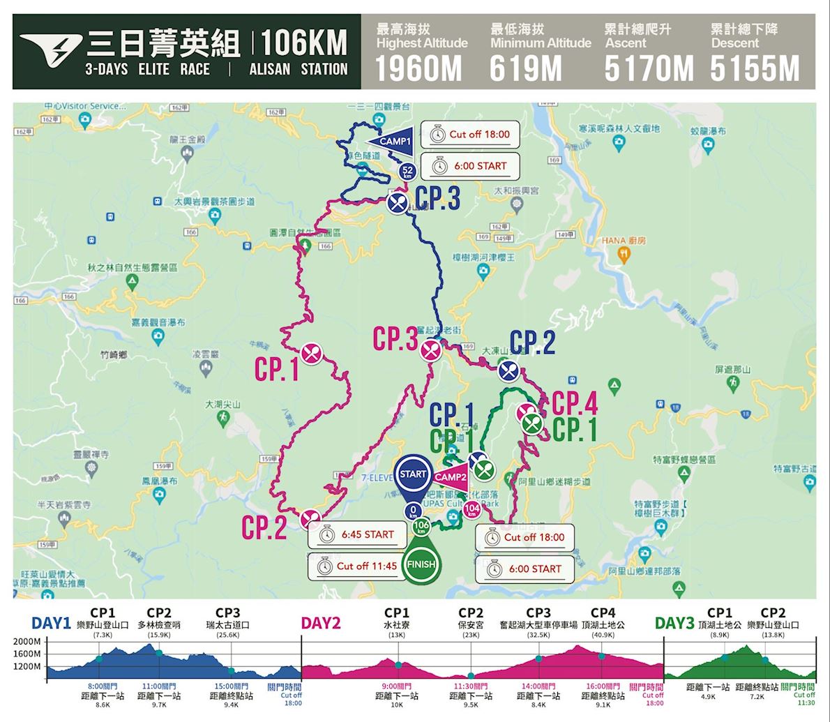 SUPERACE ULTRA MARATHON – Alishan Station, 106Km Stage race & 21Km Trail race Mappa del percorso