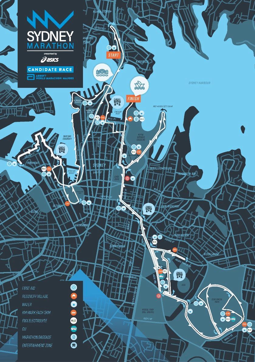 Sydney Marathon MAPA DEL RECORRIDO DE