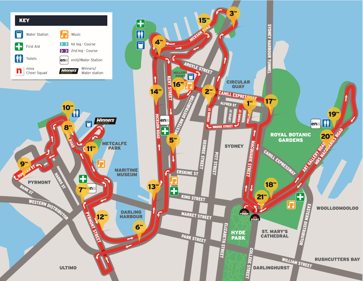 Sydney Morning Herald Half Marathon Mappa del percorso