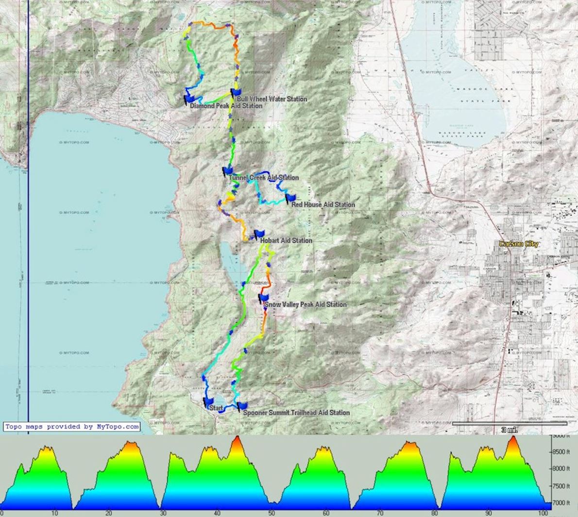Tahoe Rim Trail Endurance runs 路线图