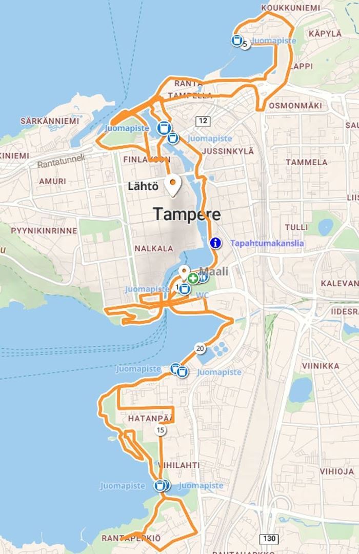 Tampere Juoksee 路线图