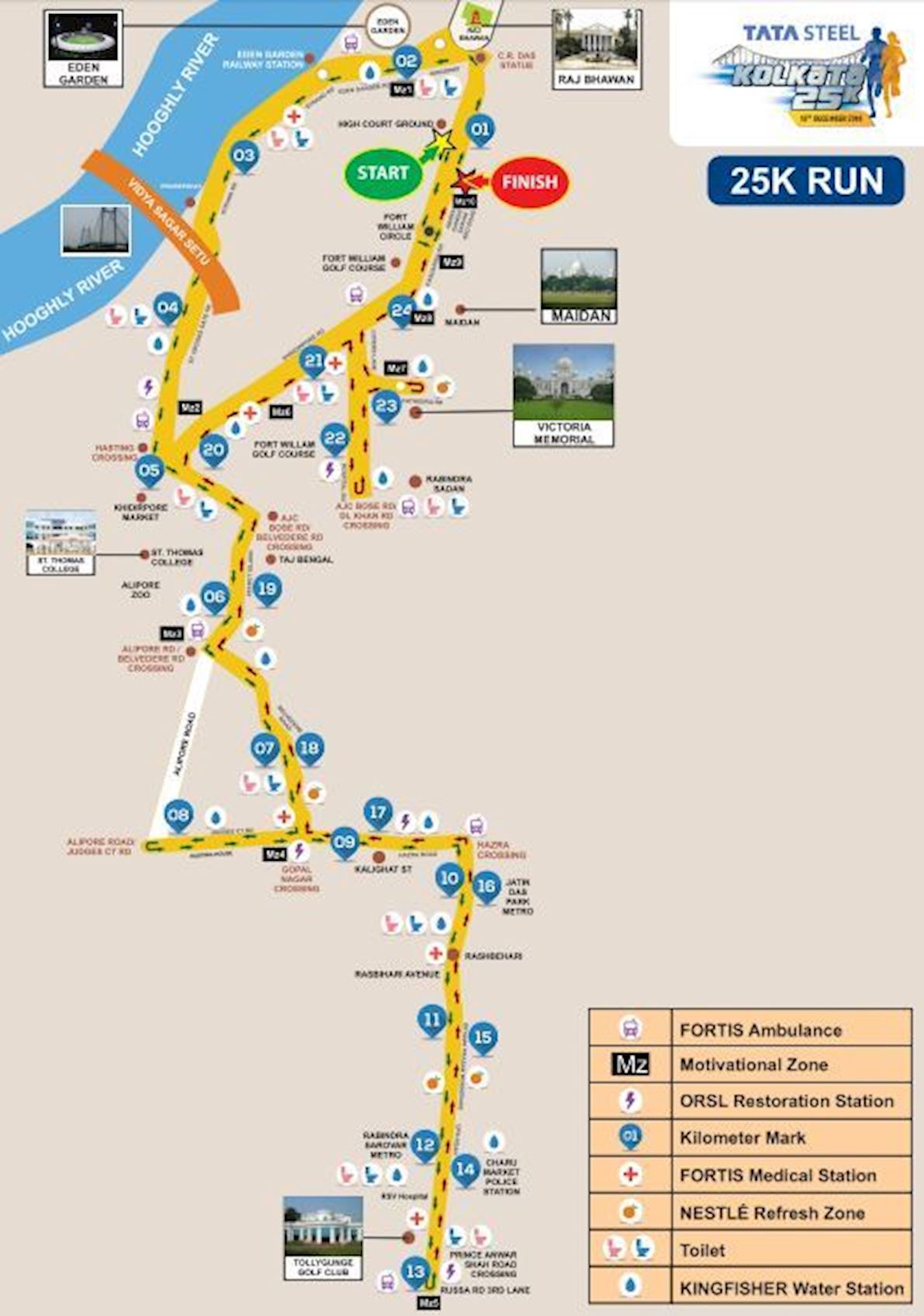 Tata Steel Kolkata 25k Mappa del percorso