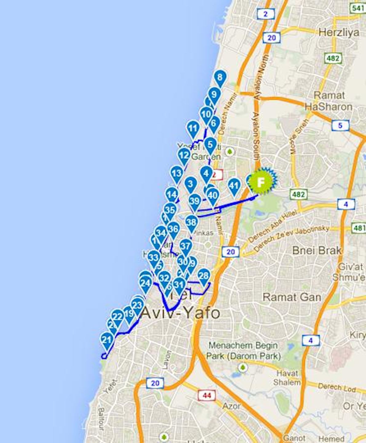 Tel Aviv Marathon Routenkarte