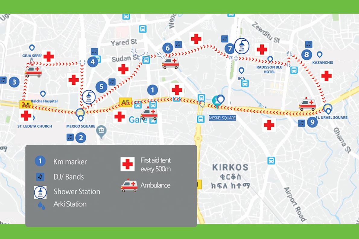 Sofi Malt Great Ethiopian Run International 10KM Route Map