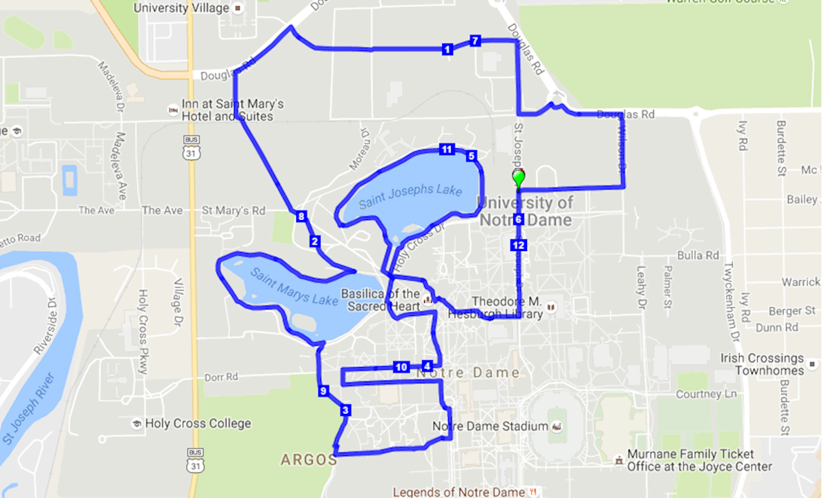 Notre Dame Holy Half Route Map