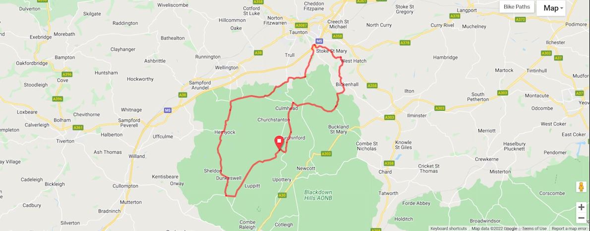 The Taunton Flyer Sportive Route Map