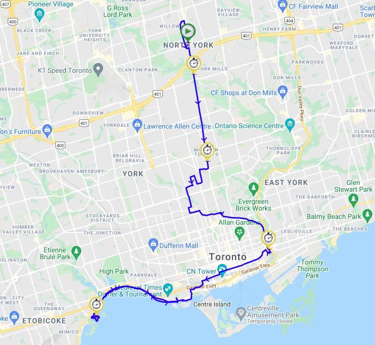 Toronto Marathon Routenkarte