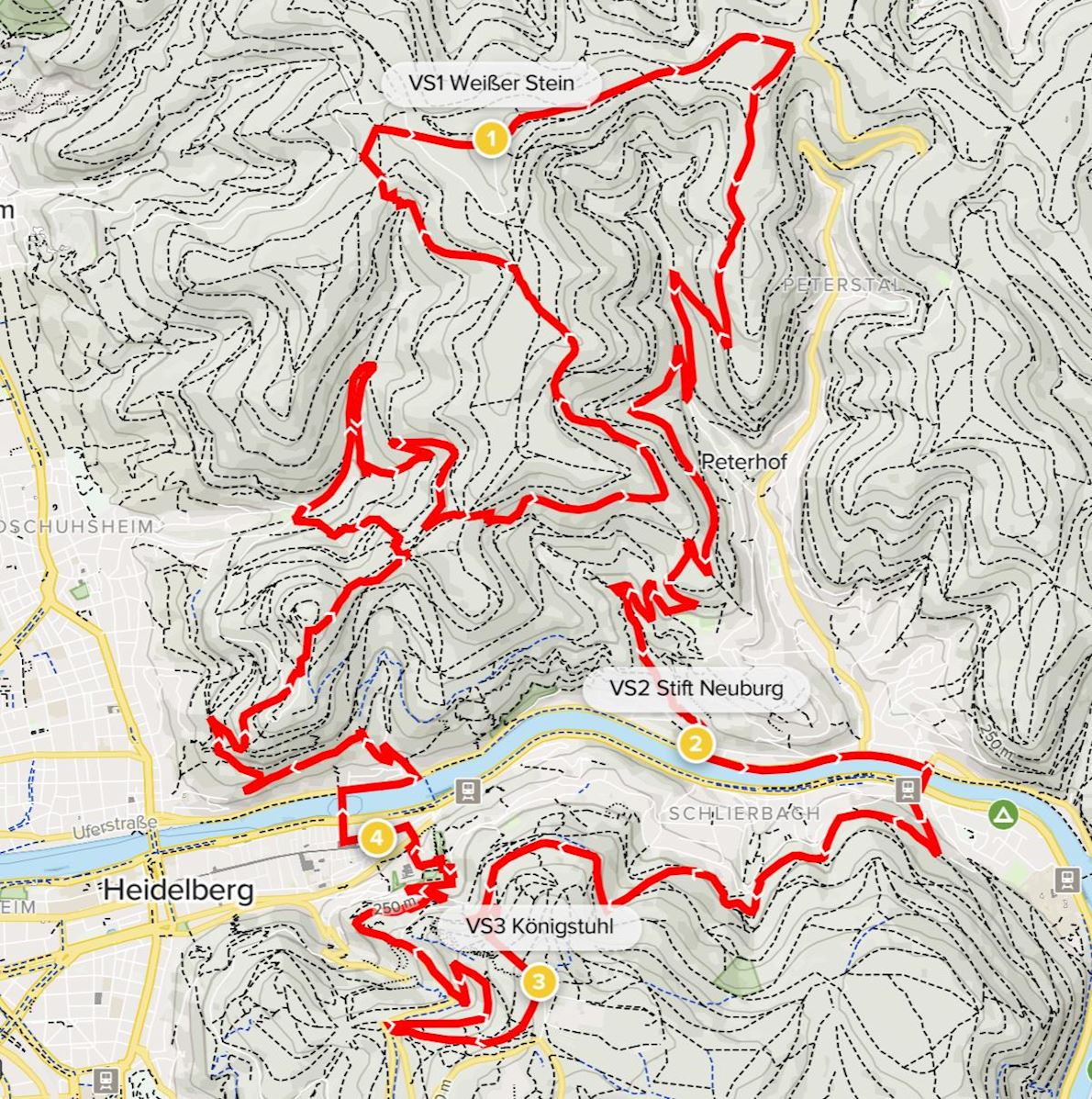 GELITA Trail Marathon Heidelberg Route Map