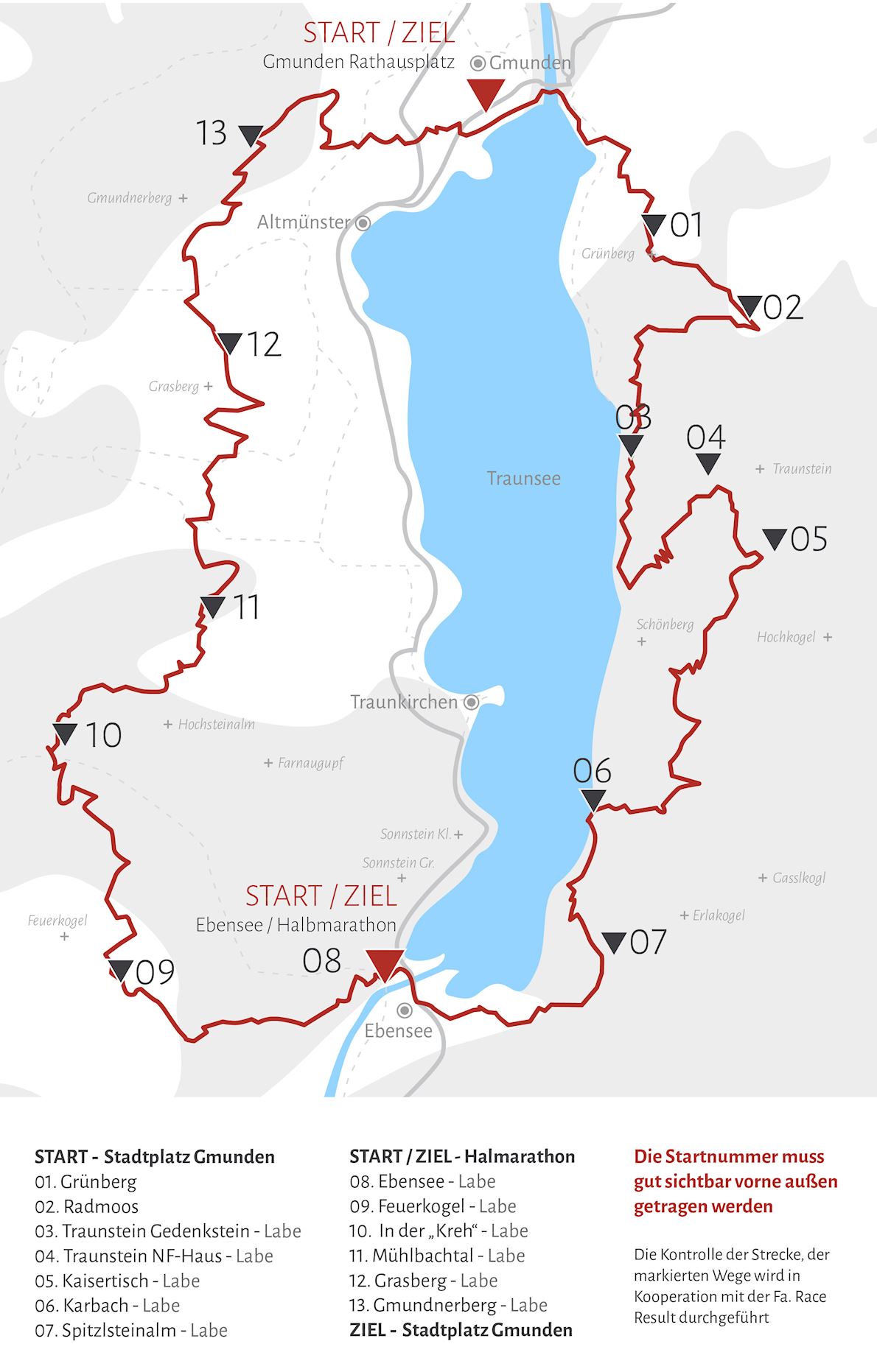 Traunsee Bergmarathon Routenkarte