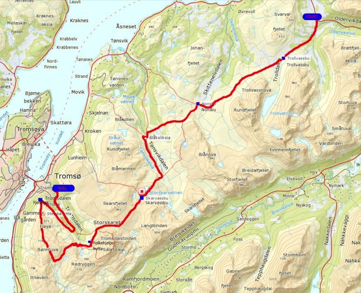 Tromsø Mountain Challenge Mappa del percorso
