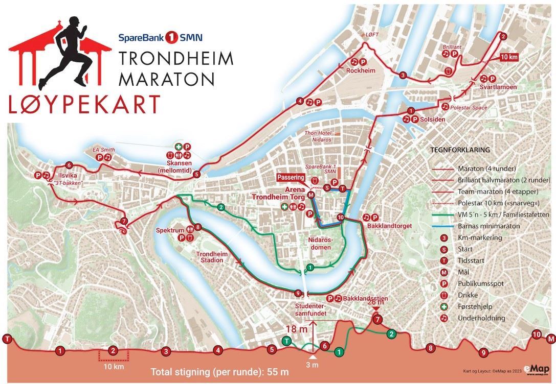 Trondheim Marathon Routenkarte
