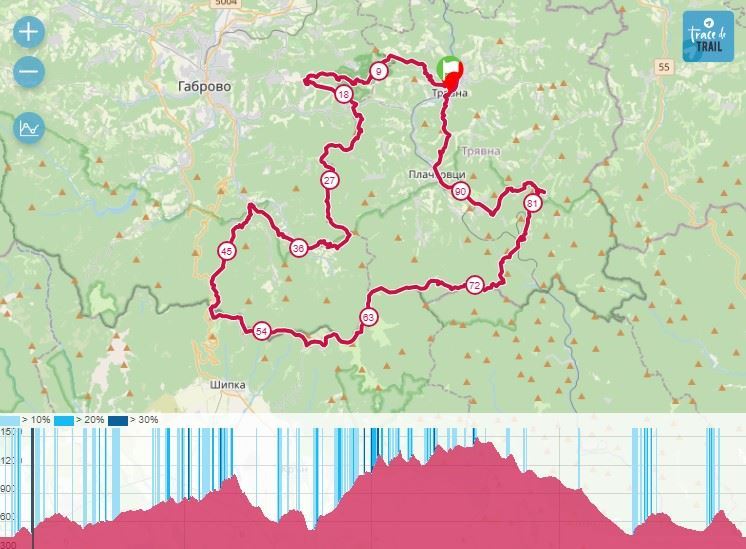 Tryavna Ultra Mappa del percorso