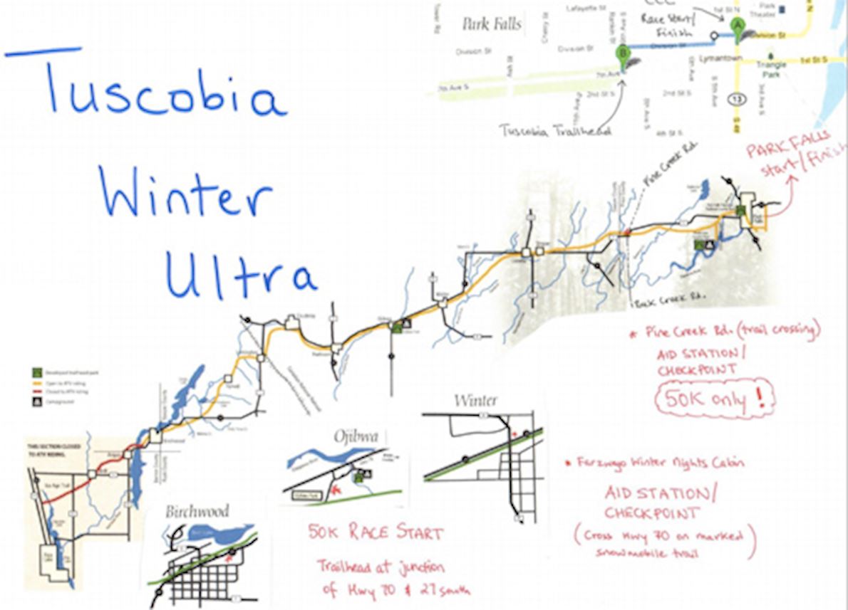 Tuscobia Winter Ultramarathon 路线图