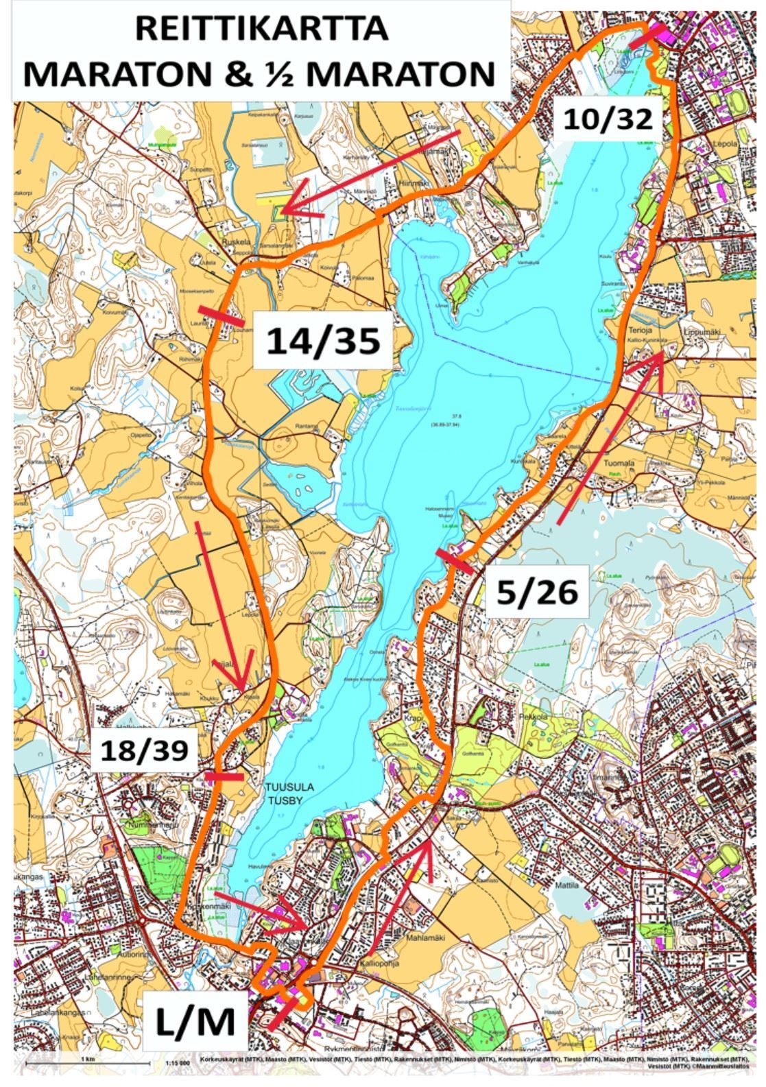 Tuusulanjärven Maraton MAPA DEL RECORRIDO DE