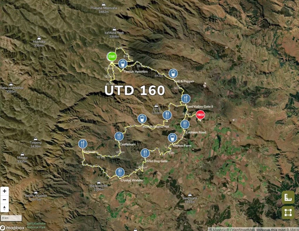 Ultra-trail Drakensberg Routenkarte