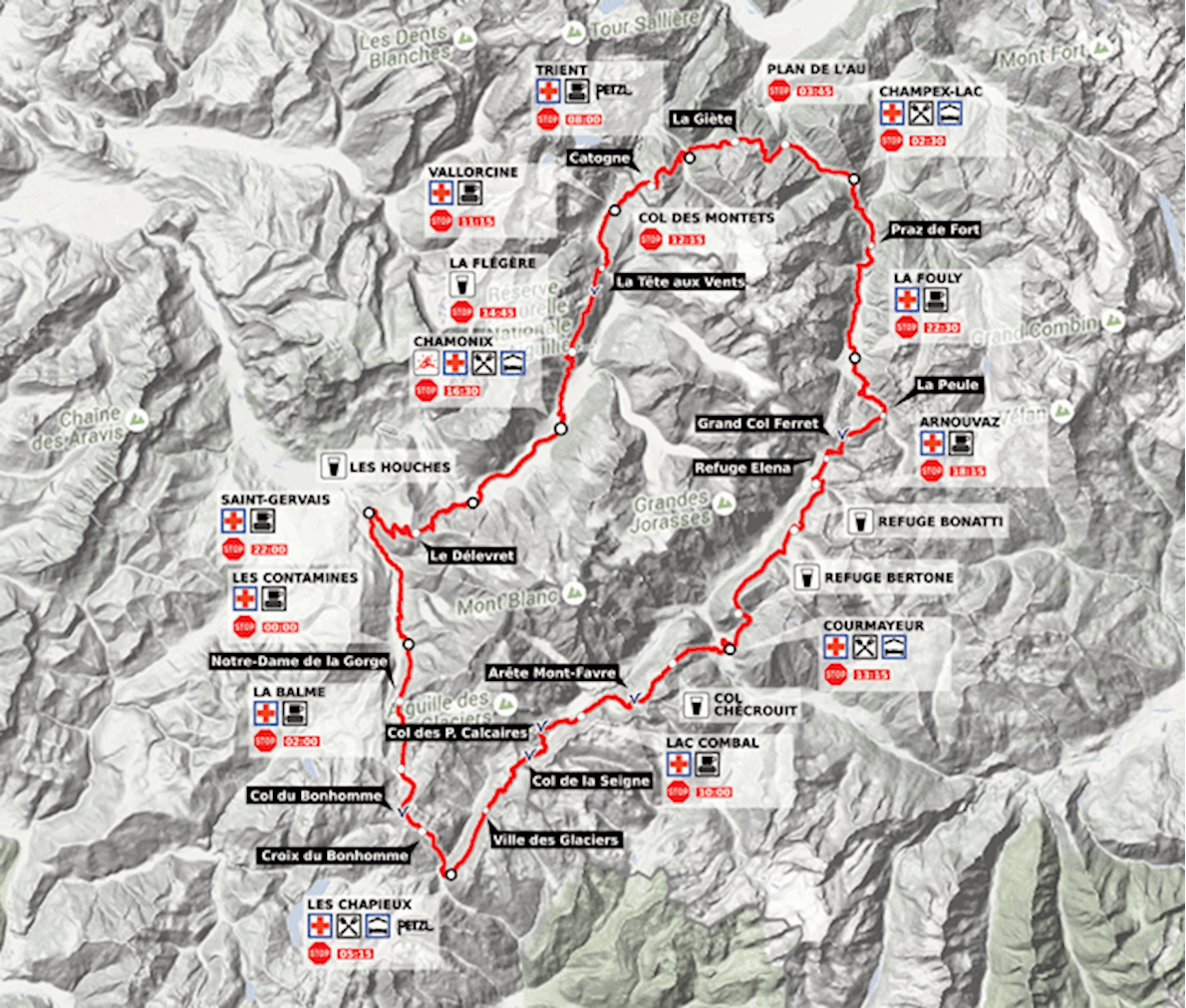 Hoka Ultra Trail du Mont-Blanc Route Map