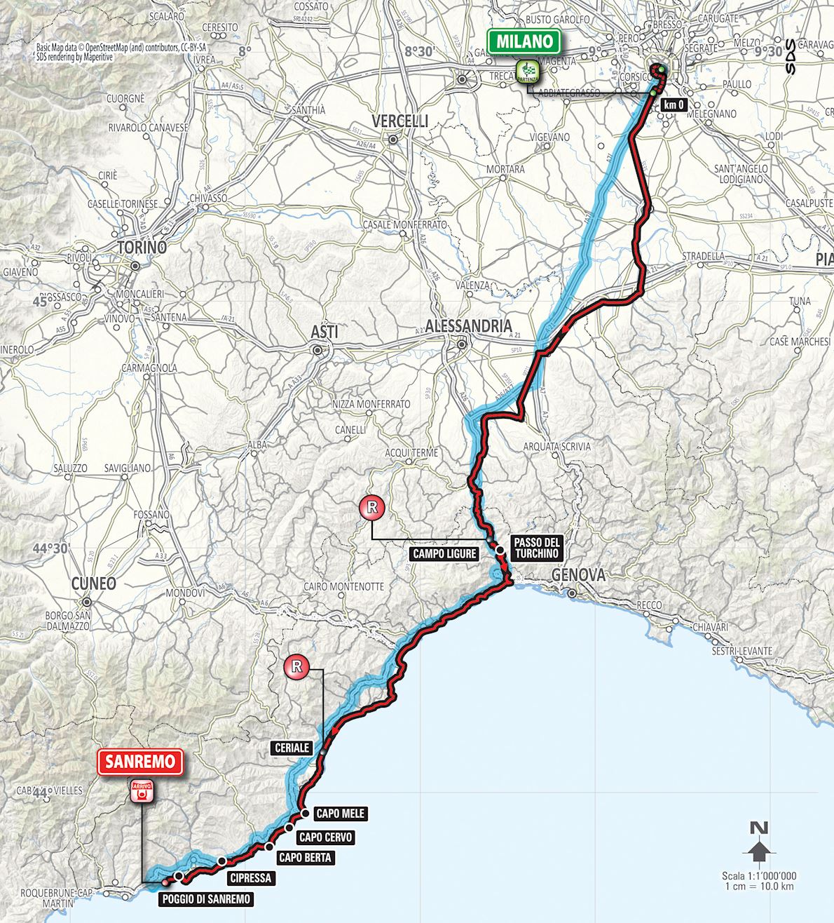 Ultramaratona Milano Sanremo MAPA DEL RECORRIDO DE